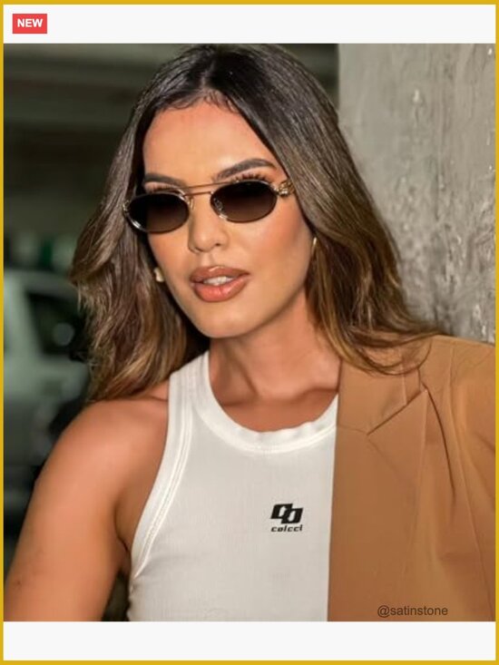 Retro Oval 90s Metal Sunglasses, UV400 Protection, Narrow Gold Frame